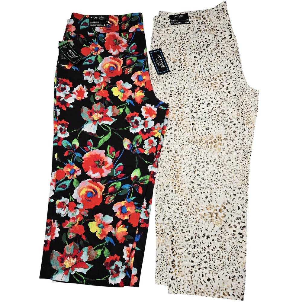Attyre‎ New York Pants Womens 24W White Audrey Ankle Animal Print Stretch Twill